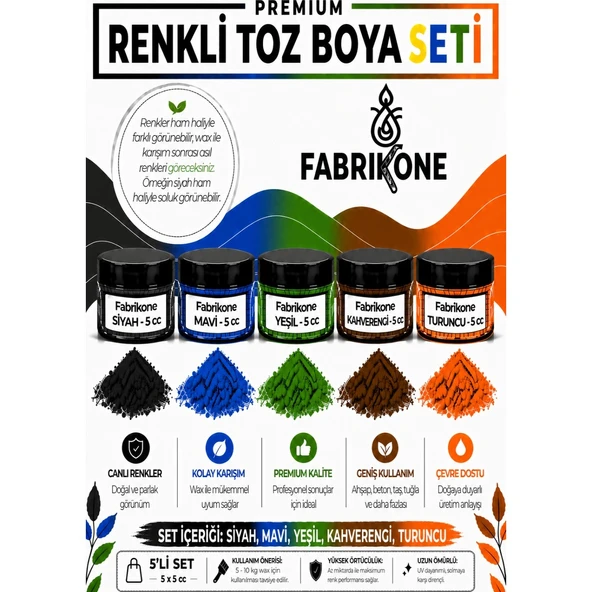 5'li Set Premium Parafin Soya Wax Toz Mum Boyası Hobi Seti - 5 cc (Siyah, Mavi, Yeşil, Kahverengi, Turuncu) BKFAB5SMYKHT5G ürün görseli 1