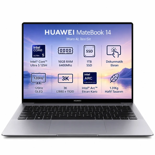 Huawei Matebook 14 Intel Core Ultra 5 125H 16GB 1TB SSD 14.2" Fhd+ 2.8k (2880 x 1920) OLED 120Hz Freedos Taşınabilir Bilgisayar ürün görseli 1