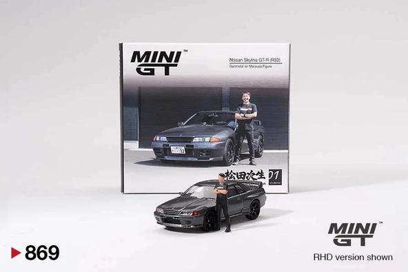 Mini GT MGT00869 1/64 Nissan Skyline GT-R (R32)Gunmetal W/ Matsuda Figure Tsugio Matsuda Collection ürün görseli 1