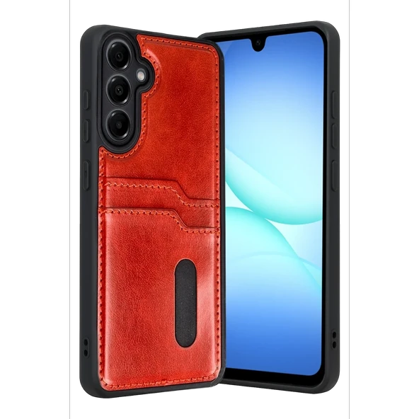 Samsung Galaxy A57 5g Sara Kartvizitli Deri Kılıf - Kırmızı ürün görseli 1