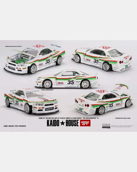 Mini GT 1/64 Nissan Skyline GT-R (R34) TAMIYA x KAIDO HOUSE "The GRASSHOPPER" V1 KHMG167 ürün görseli 1
