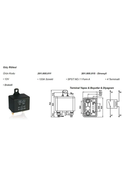 12V RÖLE 4 UÇLU 120 A (BÜYÜK TİP) (TOZ KORUMALI) ürün görseli 1