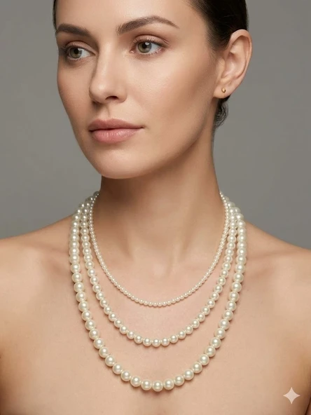 Classic Glow İnci Katman Kolye - Kl0308 - Resim 2