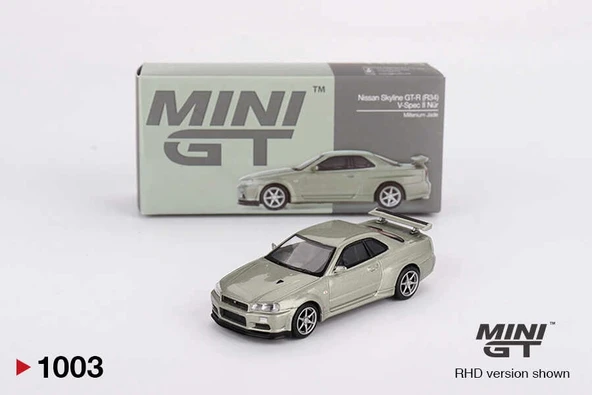 Mini GT MGT01003 1/64 Nissan Skyline GT-R (R34) V-Spec II Nür Millenium Jade ürün görseli 1
