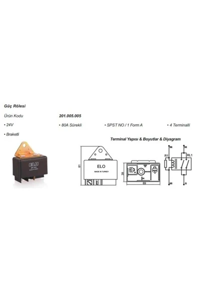 24V RÖLE 4 UÇLU 80 A (BÜYÜK TİP) (DİRENÇLİ) ürün görseli 1
