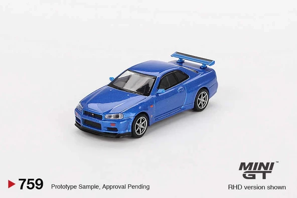 Mini GT MGT00759 1/64 Nissan Skyline GT-R (R34) V-Spec Bayside Blue ürün görseli 1