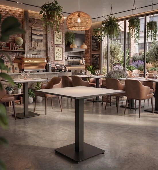 Premium Kompakt Laminat Kare - Cafe Restoran Ev Yemek Masası 60x60 cm Beyaz Tablalı ürün görseli 1