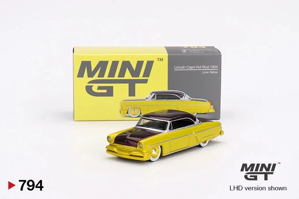 Mini GT MGT00794 1/64 Lincoln Capri Hot Rod 1954 Lime Yellow ürün görseli 1