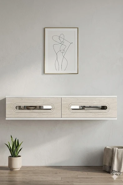 DA1220BTS RANY Dresuar , Antre Hol Rafı Beyaz-Traverten-Silver 120cm ürün görseli 1