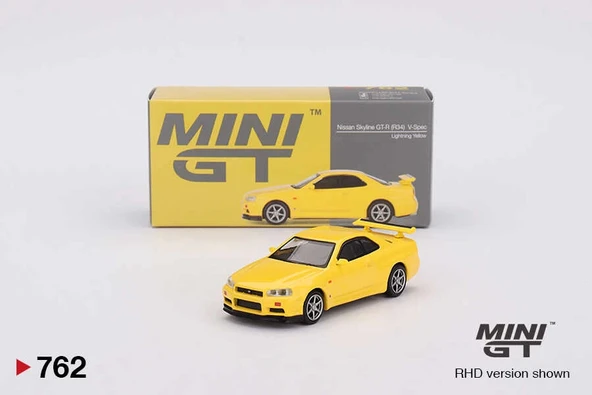 Mini GT MGT00762 1/64 Nissan Skyline GT-R (R34) V-Spec Lightning Yellow ürün görseli 1