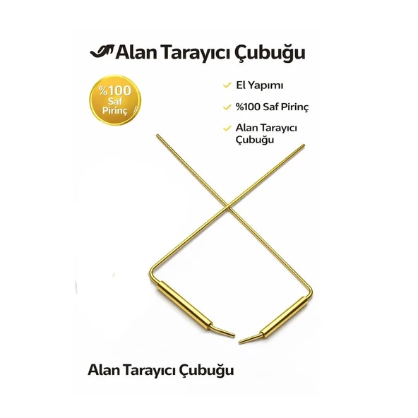 %100 Saf Pirinç Alan Tarayıcı Çubuğu,El Yapımı Profesyonel Define , Enerji Tespit Çubuğu (2’li Set) ürün görseli 1