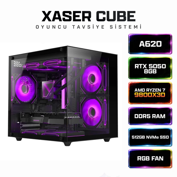 Xaser Cube X250 Ryzen 7 9800X3D 16GB DDR5 Ram 512GB M.2 NVMe SSD 8GB RTX5050 Sıvı Soğutmalı Oyuncu Bilgisayar ürün görseli 1