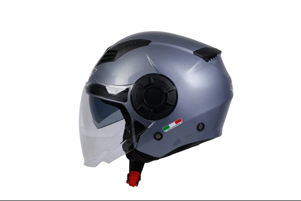 Sway 766 Geko Güneş Gözlüklü Yarım Motosiklet Kaskı M Beden Gloss Gri ürün görseli 1