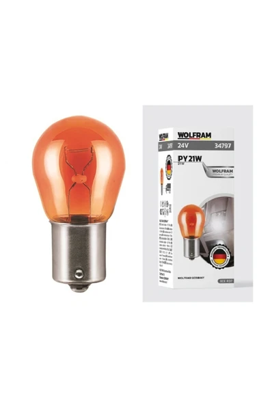 Ampül PY21W 24V 21W 93 Yan Tırnak Sarı Uzun Ömürlü (10 Adet) - WOLFRAM 34797 ürün görseli 1