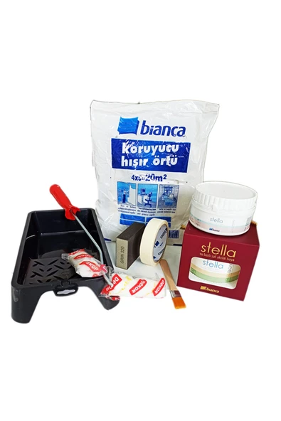 Bianca Stella Boya Masa Boyama Seti 0.5 Lt Boya 0.25 Lt Sıvı Cam VİZON GRİ ürün görseli 1