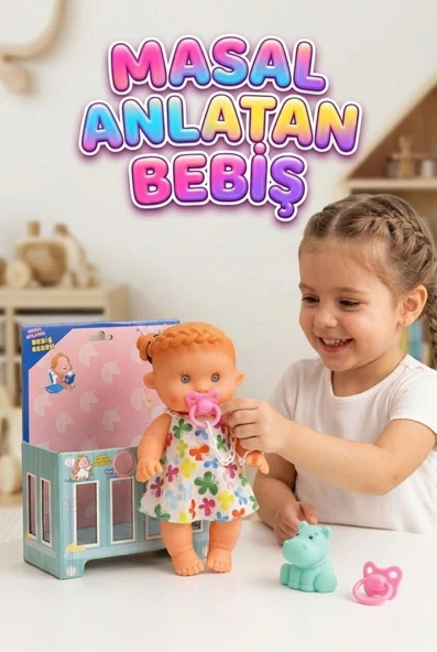 Etkileşimli Akıllı Masal Anlatan Ağlayan Emzikli Eğitici Pilli Oyuncak Et Bebek ve Minik Arkadaşı ürün görseli 1
