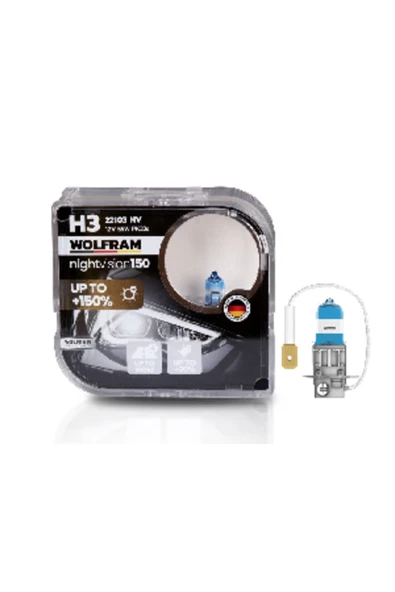 H3 Ampul NV +%150 Fazla Işık ve %20 Beyaz Işık 12V 55W - WOLFRAM 22103 NV ürün görseli 1