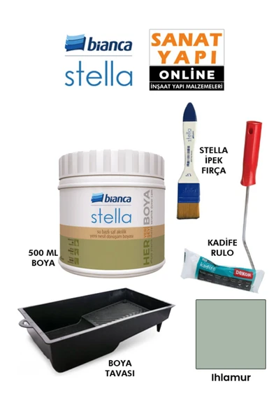 Bianca Stella Boya 4 Parçalı Set ( 500 Ml Boya - Boya Tavası- Stella İpek Fırça - Kadife Rulo ) Ihlamur ürün görseli 1