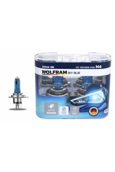 AMPUL 12V H4 100/90 P43t SKY BLUE BEYAZ IŞIK - WOLFRAM 22144 SB ürün görseli 1