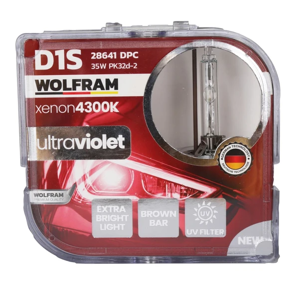 D1S Xenon Ampul 4300K Ultraviolet Mavi Cam 12V 35W - WOLFRAM 28641DPC ürün görseli 1