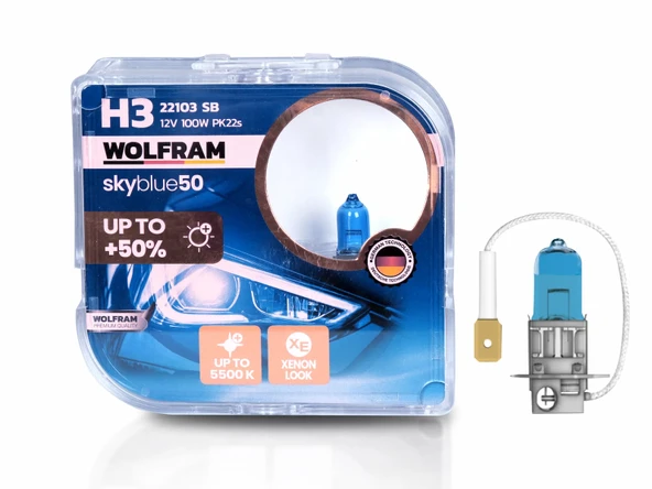 H3 Ampul Sky Blue Beyaz Işık 12V 100W - H3 Ampul Sky Blue Beyaz Işık 12V 100W - WOLFRAM 22103 SB ürün görseli 1