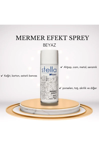 Bianca Stella Mermer Efekti Spreyi 200ml /Kağıt, karton, astarlı kanvas, ahşap, cam, metal, seramik vb. BEYAZ ürün görseli 1