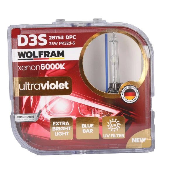 D3S Xenon Ampul 6000K Ultraviolet Mavi Cam 12V 35W - WOLFRAM 28753DPC ürün görseli 1
