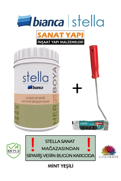 Bianca Su Bazlı Saf Akrilik Boya Ve Rulosu 1Lt Mint Yeşili ürün görseli 1