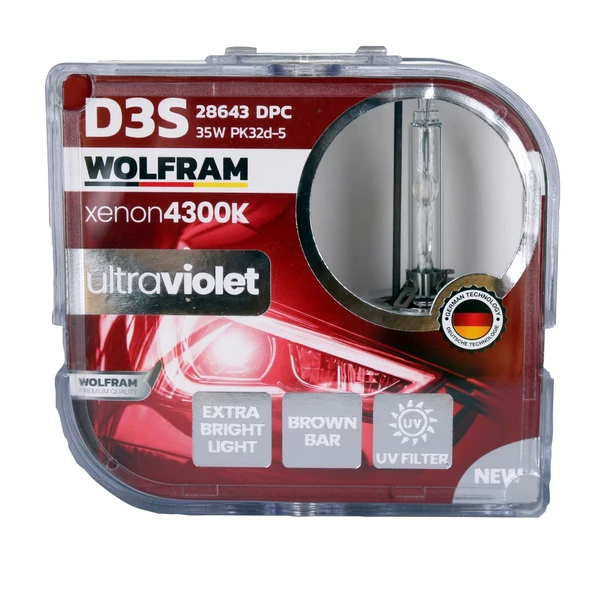D1S Xenon Ampul 6000K Ultraviolet Mavi Cam 12V 35W - WOLFRAM 28643DPC ürün görseli 1