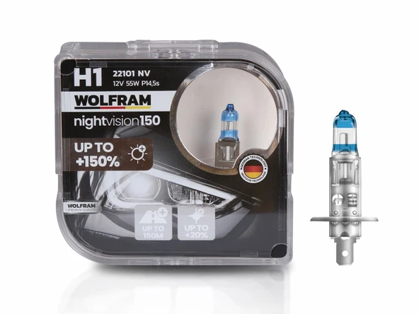 H1 Ampul NV +%150 Fazla Işık ve %20 Beyaz Işık 12V 55W - WOLFRAM 22101 NV ürün görseli 1