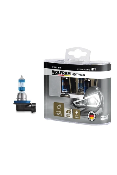 H11 Ampül NV +%150 Fazla Işık ve %20 Beyaz Işık 12V 55W - WOLFRAM 29311 NV ürün görseli 1