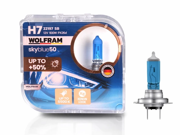 H7 Ampul Sky Blue Beyaz Işık 12V 100W - WOLFRAM 22197 SB ürün görseli 1