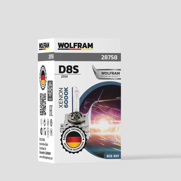 D8S Xenon Ampul Beyaz Işık Ultraviolet 12V 25W - WOLFRAM 28758 ürün görseli 1