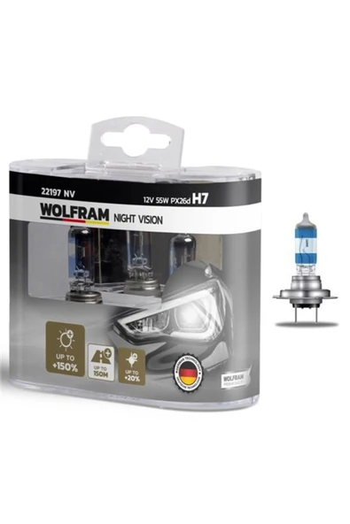 H7 Ampül NV +%150 Fazla Işık ve %20 Beyaz Işık 12V 55W - WOLFRAM 22197 NV ürün görseli 1