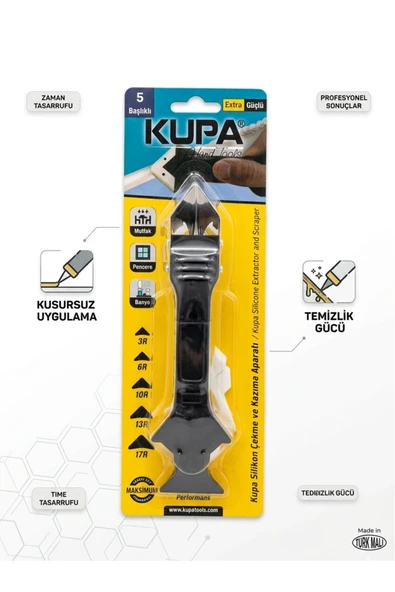 Kupa 3'ü 1 Arada Silikon Çekme Kazıma ve Düzeltme Aparatı - 5 Farklı Başlıklı Mastik Uygulama Seti ürün görseli 1