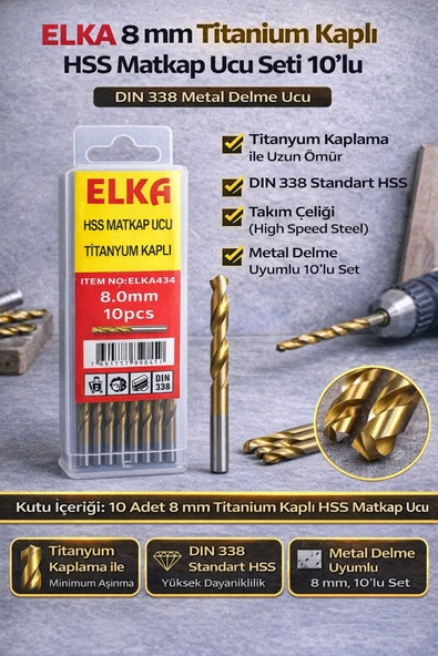ELKA MATKAP UCU HSS TİTANYUM 8 MM ürün görseli 1