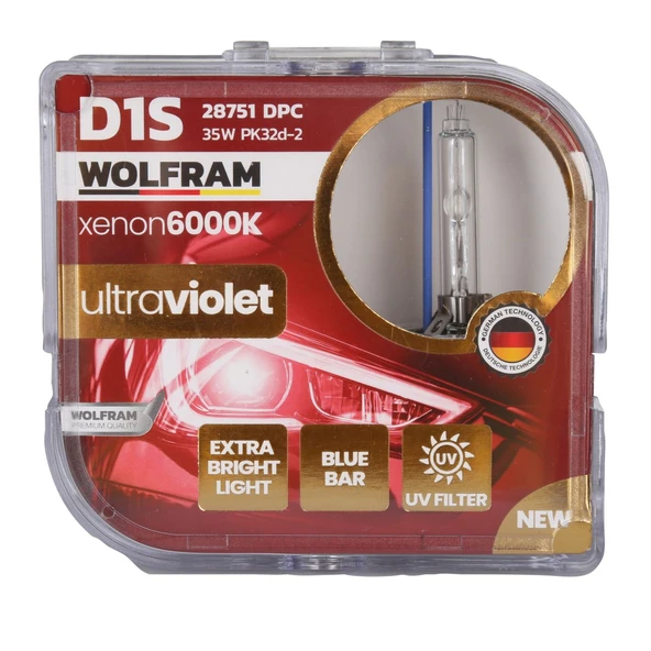 D1S Xenon Ampul 6000K Ultraviolet Mavi Cam 12V 35W - WOLFRAM 28751DPC ürün görseli 1