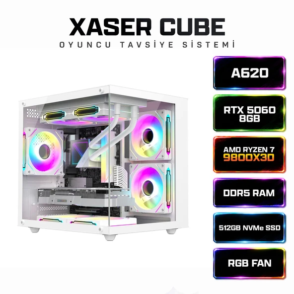 Xaser Cube X280 Ryzen 7 9800X3D 16GB DDR5 Ram 512GB M.2 NVMe SSD 8GB RTX5060 Sıvı Soğutmalı Oyuncu Bilgisayar ürün görseli 1