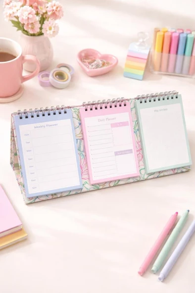 Lizy Masaüstü Planner Takvim (3 Bölmeli) - Haftalık ve Günlük Liste, Not Sayfaları Model-2 ürün görseli 1