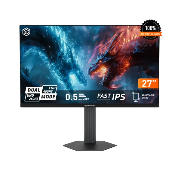 GameBooster GB-27A1H480FUFSC ATLAS DUAL FU48 27'' 4K UHD 240Hz - FHD 480Hz Fast IPS 0.5ms 2*HDMI + 2*DP HDR400 Hoparlörlü Pivot Flat Gaming Monitör ürün görseli 1