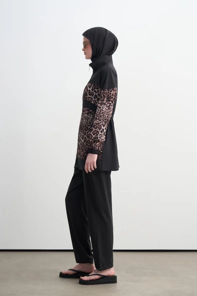 SW36.314 MOODBASİC LEOPARLI PARAOLU ÜÇLÜ TESETTÜR MAYO - Resim 9