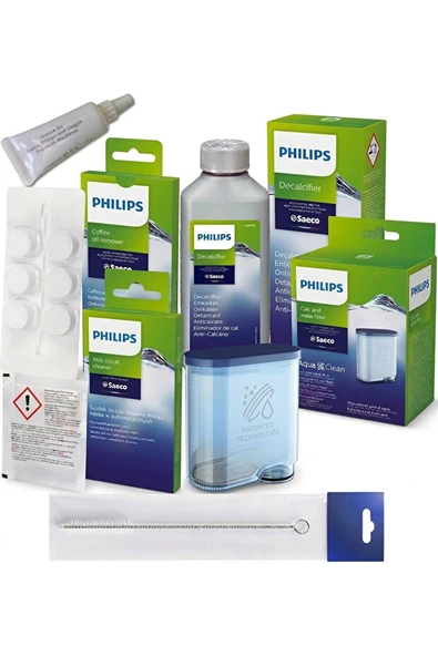 philips orijinal kahve makinesi bakim seti ca6903 filtre ca6700 kirec cozucu ca6704 yag tableti ca6705 sut tozu orijinal gres yagi firca ürün görseli 1