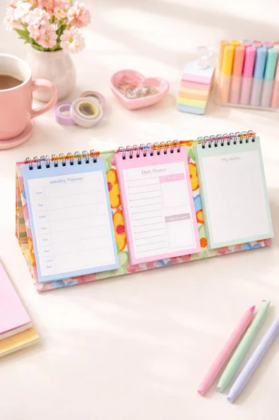 Lizy Masaüstü Planner Takvim (3 Bölmeli) - Haftalık ve Günlük Liste, Not Sayfaları Model-1 ürün görseli 1