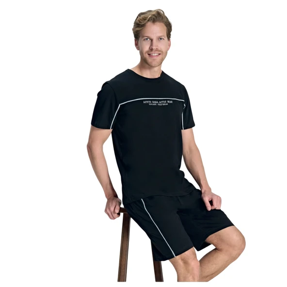 Over Sleep 2392 Erkek Süprem Şort Yazlık Pijama Takım (M-L-XL-2XL) ürün görseli 1