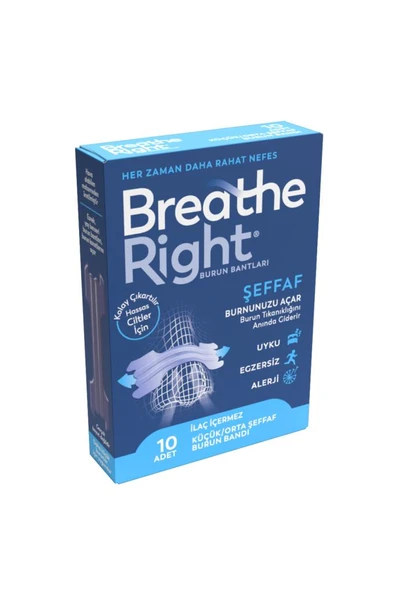 Breathe Right Burun Bandı Şeffaf, Hassas Ciltler için 10'lu (Horlama ve Burun Tıkanıklığı İçin) ürün görseli 1