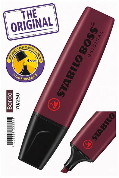 Bordo Fosforlu Kalem 1 Adet Orjinal Stabilo Boss 70/250 İşaretleme Kalemi Canlı Renk Pürüzsüz Yazım Solmaz Mürekkep ürün görseli 1