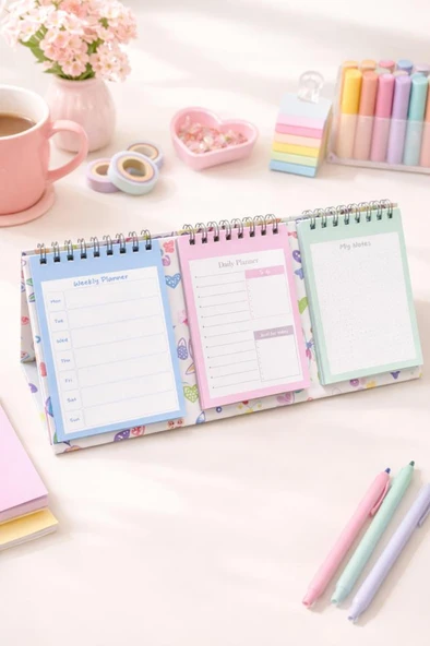 Lizy Masaüstü Planner Takvim (3 Bölmeli) - Haftalık ve Günlük Liste, Not Sayfaları Model-3 ürün görseli 1