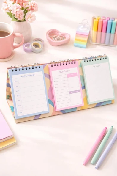 Lizy Masaüstü Planner Takvim (3 Bölmeli) - Haftalık ve Günlük Liste, Not Sayfaları Model-4 ürün görseli 1