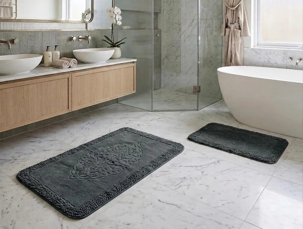 Royam Mevsim Home 2'li Set Banyo Halısı, Paspası %100 Pamuklu Kaymaz Taban Makarna Kenar ürün görseli 1