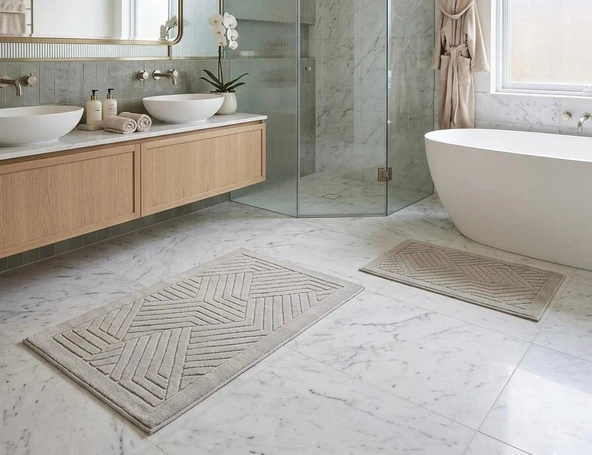 Royam Mevsim Home 2'li Set Banyo Halısı, Paspası %100 Pamuklu Kaymaz Taban ürün görseli 1